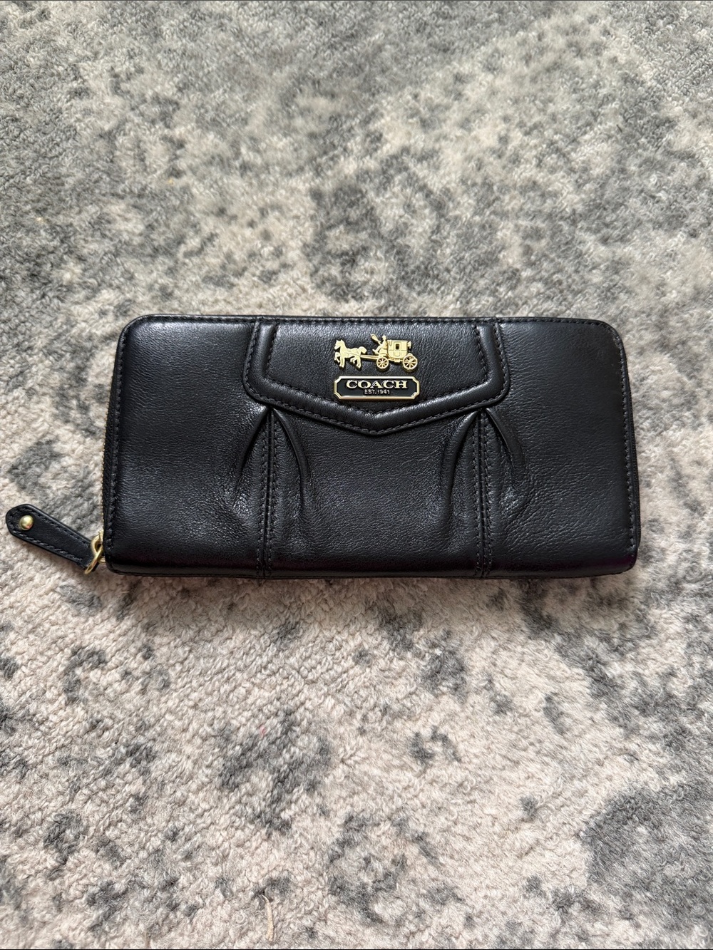 Coach Black Leather Zip Wrist Wallet with Gold Logo